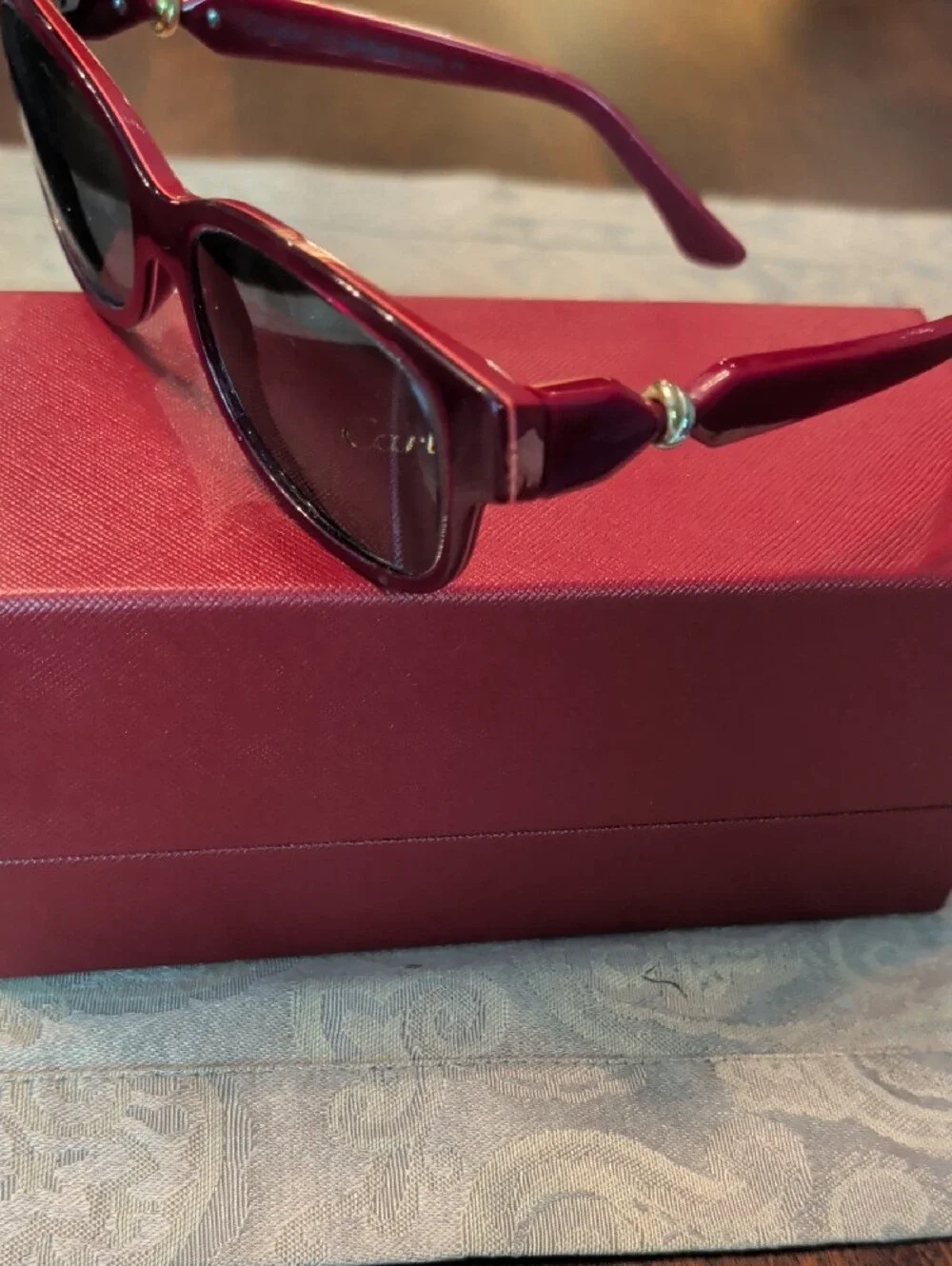 Cartier Women's Red Frame Sunglasses with Prescription Dark Lenses